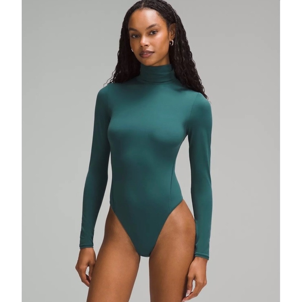 Lululemon Wundermost Nulu Turtleneck Bodysuit Teal Green Women Size L